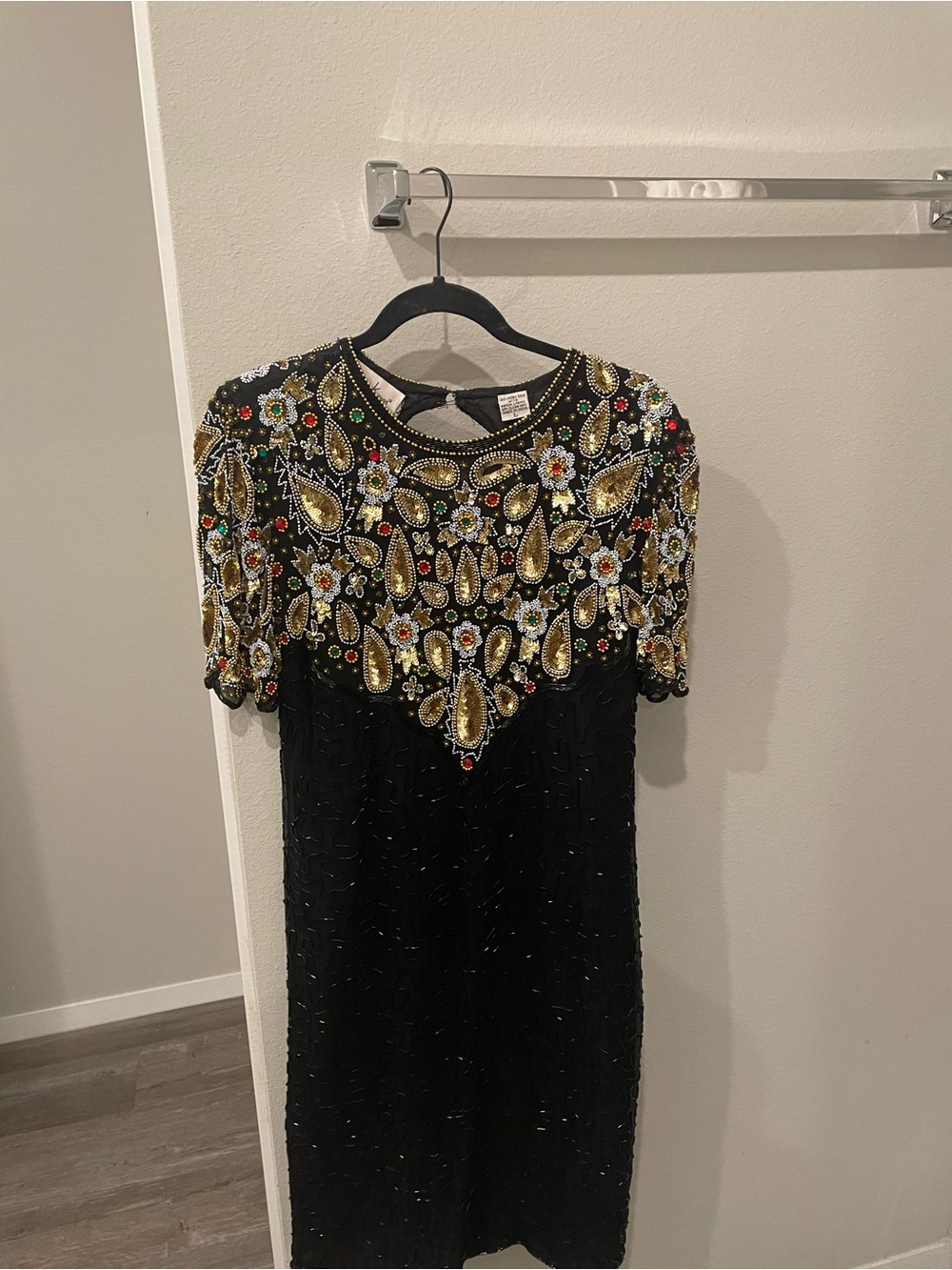 1920s vintage Embellished Black Cocktail Dress with Gold Accents